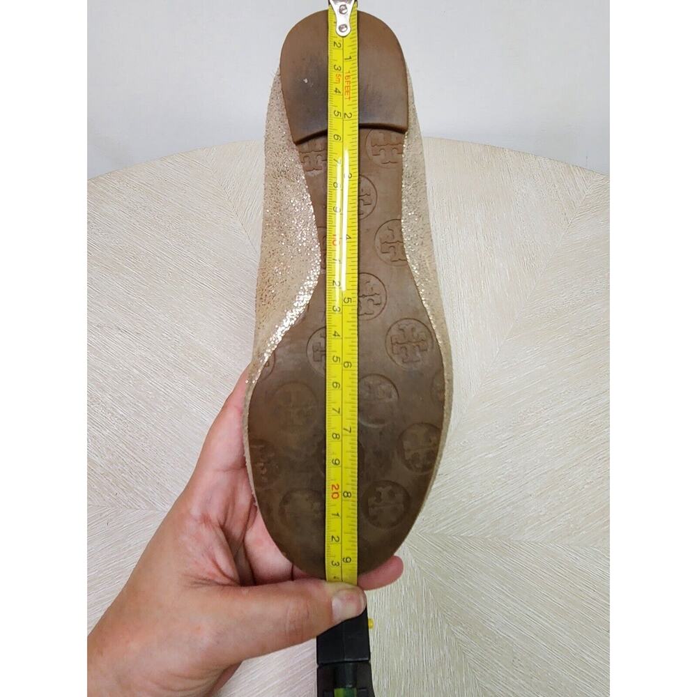 TORY BURCH 'Minnie' Travel Ballet Flat Royal Mettalic Gold Glitter Logo Sz 6M - Picture 7 of 9